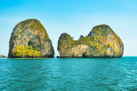 Sea landscape with turquoise water and tropical green islandsの写真素材