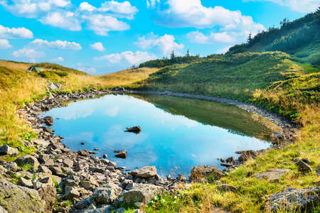 Lake in mountains, landscape mountain lake with blue waterの写真素材