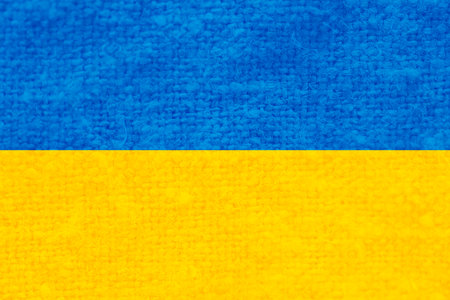 Ukraine flag, Ukrainian flag, national flag of Ukraine with canvas textileの写真素材