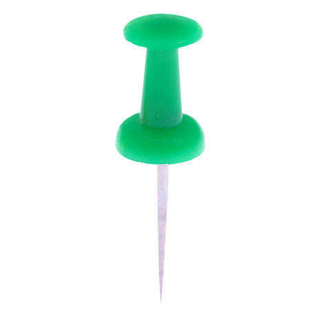 Green pin clip thumbtack isolated on white backgroundの写真素材