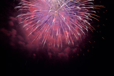 Colorful fireworks on the black sky backgroundの写真素材