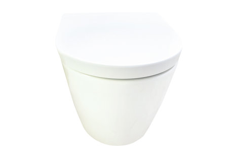 White flush toilet with close lid, water closet, ceramic seat isolated on white backgroundの写真素材