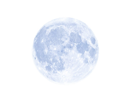 Full blue moon isolated on white background, moon isolated on whiteの写真素材