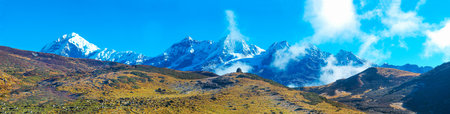 Mountain Kangchenjunga, panorama mountains landscape with Kanchenjunga mountainの写真素材
