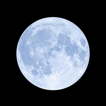 Full blue moon on night black sky, blue moon isolated on night skyの写真素材