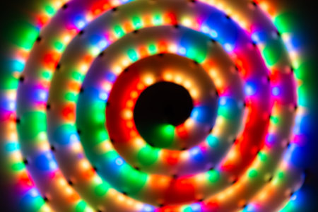 Abstract colorful lights in spiral circle, abstract holiday background