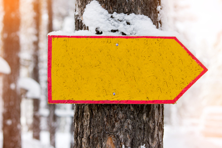 Yellow empty pointer attached to the treeの写真素材