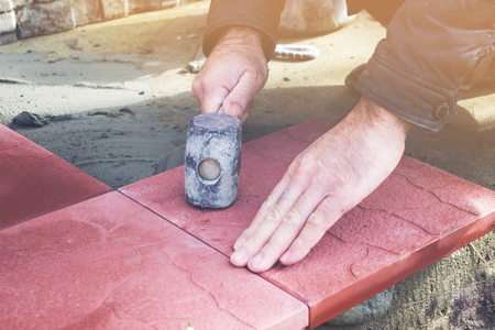 Laying of paving slabs, Land improvementの写真素材