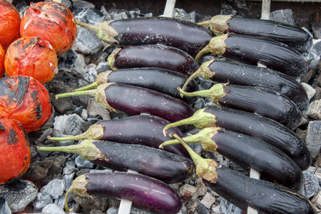 Roast eggplant on the bonfireの写真素材