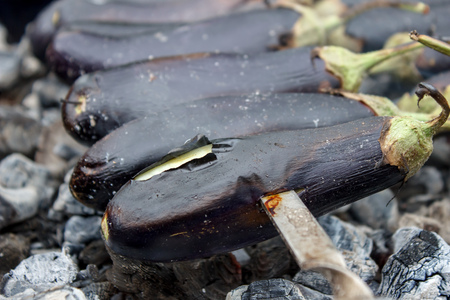 Roast eggplant on the bonfireの写真素材