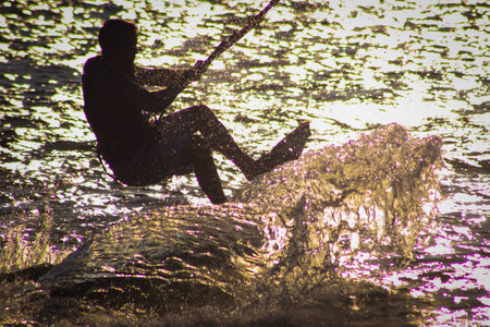 Kiteboarder silhouetteの写真素材