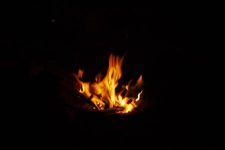 Cooking Sausage with firewood between trunks and flames photography taken with the help of a tripod at low speed with natural light Cocoyoc MÃ©xico Morelosの写真素材