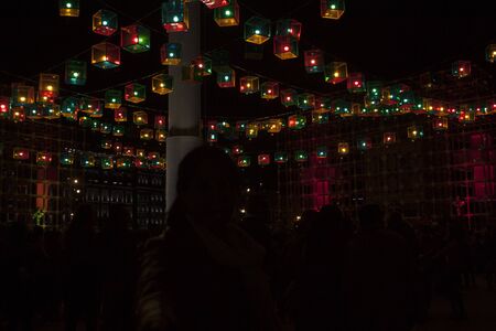 Nights in Mexico City Zocalo celebrating Day of the Deadの写真素材