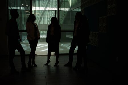Silhouettes of successful entrepreneurs and businessmen discussing topics of interest in Mexico City officeの写真素材