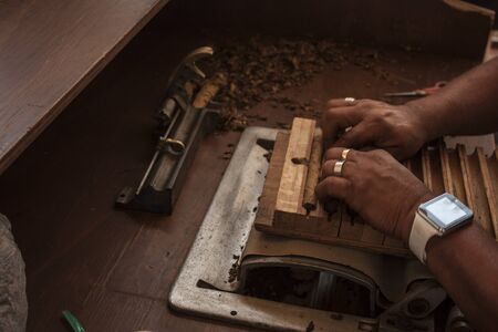 Placing tobacco to rest after rolling and rolling the cigar