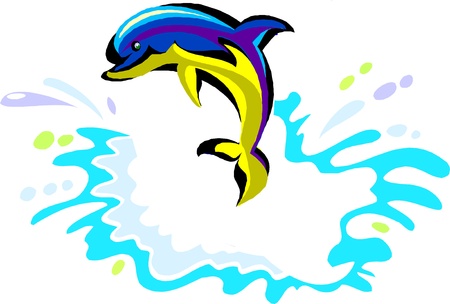 Happy dolphin with splashes of water illustrationのイラスト素材