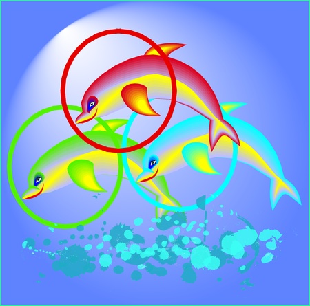 three jumping  dolphins,illustrationのイラスト素材