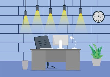 Design of a modern office workplace design with a clock on the wallのイラスト素材