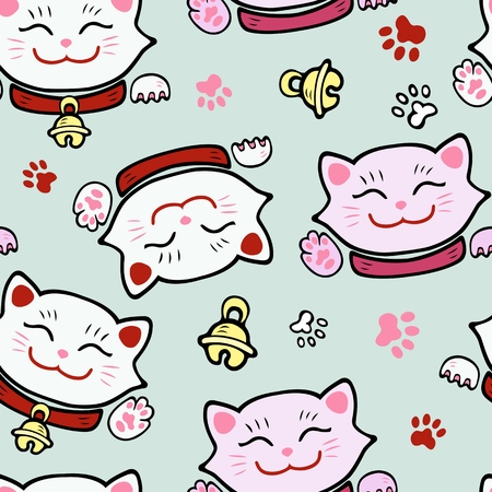 Seamless pattern with cute smiling catのイラスト素材