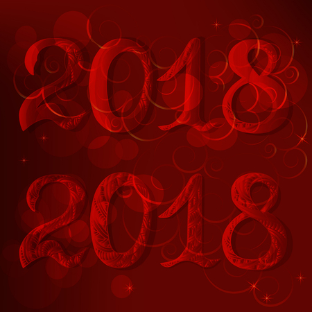 Happy New Year 2018 red background. Numbers isolated on background. Vector illustrationのイラスト素材
