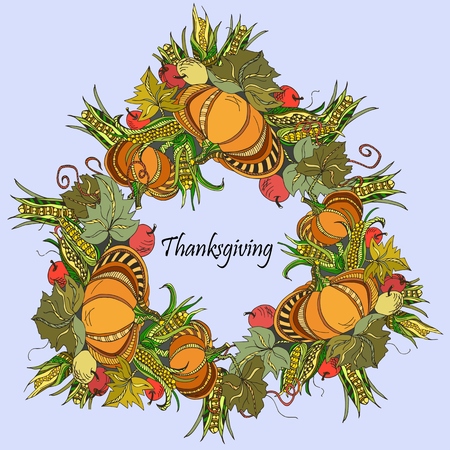 Wreath with pumpkins Vector.のイラスト素材