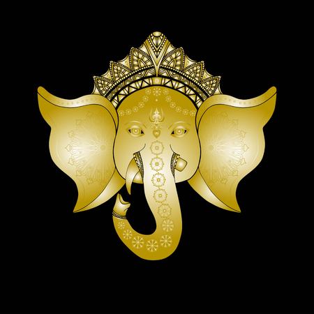 Hindu God Ganesha head. Isolated on black background. Vectorのイラスト素材