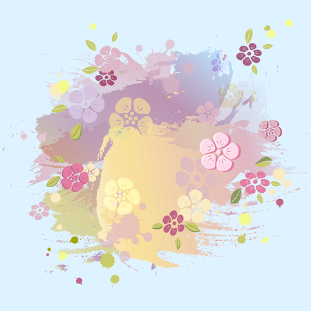 Pastel colors painting imitation background. Cute template for Easter, warm season postcard, flyers, invitation, greeting card. Vector illustration.のイラスト素材