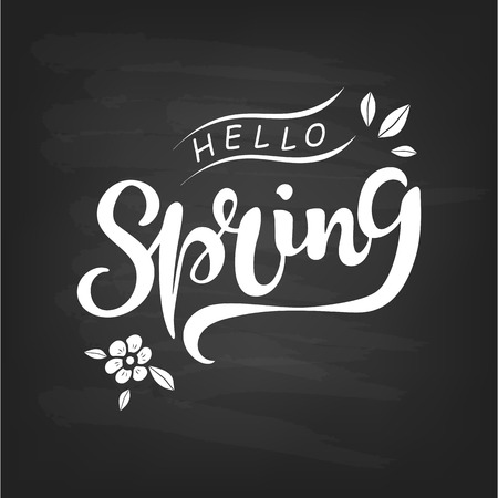 Welcome Spring text as logotype, badge and icon. Hand drawn Spring lettering for Warm season Postcard, card, invitation, flyer, banner template. Vector illustration isolated on textured backgroundのイラスト素材