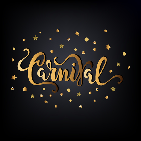 Carnival text as logotype, badge, patch, icon isolated on black background. Carnival hand drawn lettering for web, postcard, card, invitation, flyer, banner template.のイラスト素材