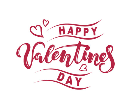 Happy Valentines Day text isolated on white background. Hand drawn lettering as Valentines Day logo, badge, icon. Template for St. Valentine's Day, invitation, party, greeting card, web.のイラスト素材