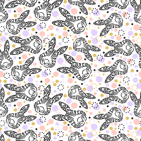 Seamless pattern with bunny head. Pattern for Happy Easter day, girl or boy birthday, baby shower, pet shop, tattoo studio. Vector illustration.のイラスト素材