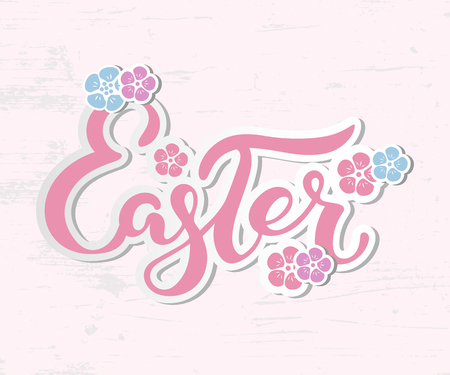Easter text isolated on textured background with flowers.のイラスト素材