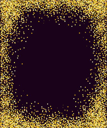 Frame with golden confetti. Design element isolated on black background.のイラスト素材