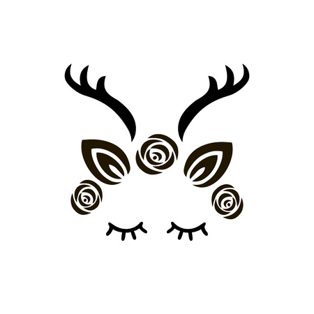 Cute Deer vector illustration as logo, badge, patch. Deer for invitation, birthday, greetings, party, Merry Christmas motive.のイラスト素材