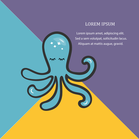 Vector illustration with cute blue octopus isolated on background.のイラスト素材