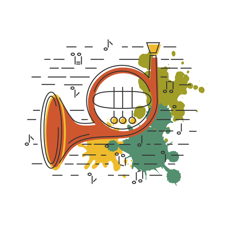 French Horn icon isolated on background with painting splashes. Vector illustrationのイラスト素材
