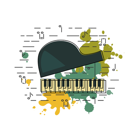 Piano icon isolated background with painting splashes. Flat style. Vector illustrationのイラスト素材