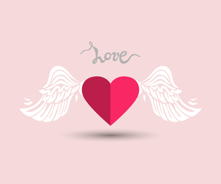 Love with wings isolated on background. Love as logo, badge, t-shirt design, icon, patch. Template for St Valentines Day, Love You card, lgbt community, greeting cardのイラスト素材