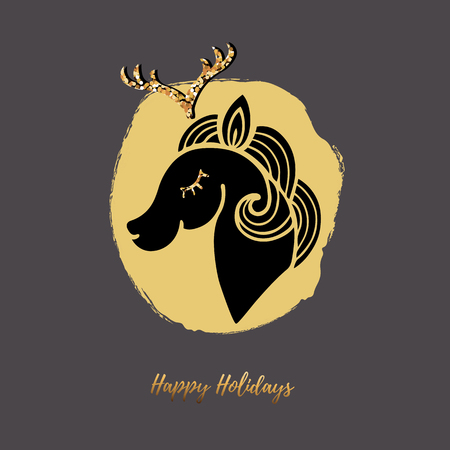 Vector illustration with cute deer. Deer as logo, badge, patch. Deer for winter season, invitation, birthday, greetings, party, Merry Christmas motiveのイラスト素材