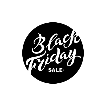 Black Friday text for banner, logo, badge, web, poster. Discount time. Handwritten lettering Black Friday. Vector illustration isolated on background.のイラスト素材