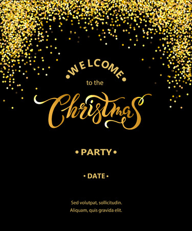 Welcome Christmas party vector illustration. Handwritten lettering Christmas. Calligraphic design for Merry Christmas greeting card, postcard, web, invitation, winter holidaysのイラスト素材