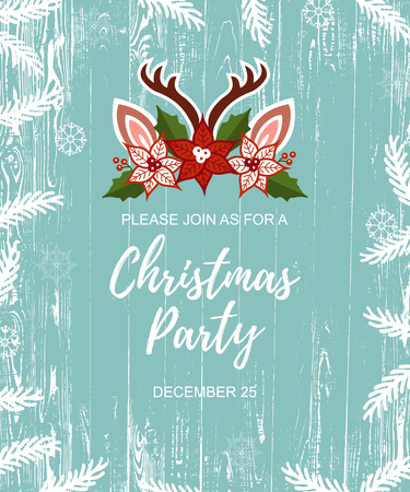 Vector illustration with deer headband. Template for Merry Christmas motives, party invitation, greetings, winter holidays, Christmas fair.のイラスト素材