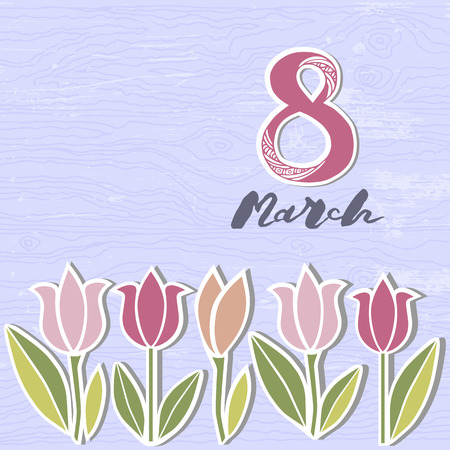 Vector illustration with 8 March and flowers. Template for Women's dayのイラスト素材