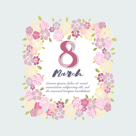 Vector illustration with 8 March and flowers. Template for Women's day cardのイラスト素材