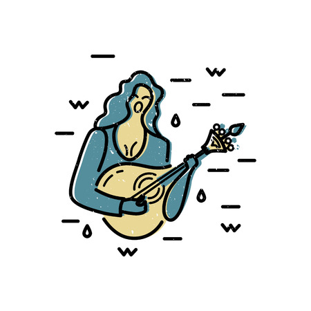 Woman with guitar is singing a song. Vector  design. Portuguese sad song Fado. Flat and line style vector illustration.のイラスト素材