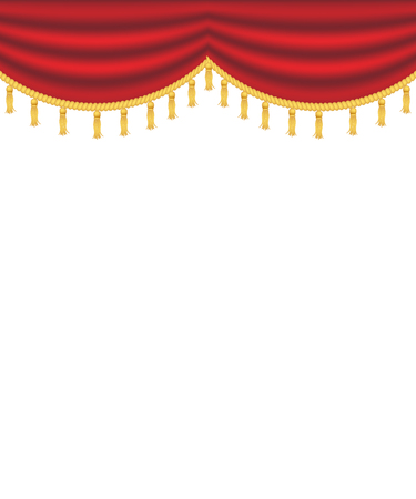 Red curtains with drapery, vector illustration isolated on white background. Place for text. Design element for theather, show, cinema, banner.のイラスト素材