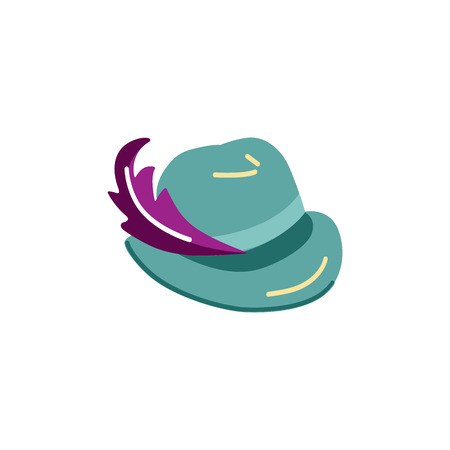 Hat with feather isolated on white background. Flat style vector illustration.のイラスト素材
