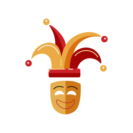 Carnival mask with jester hat isolated on white background. Flat style design.のイラスト素材