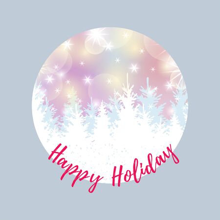 Happy Holidays vector illustration with christmas trees isolated on background. Design element for Christmas and New Year holiday, invitation, greeting card, poster, web, banner. Circle concept.のイラスト素材