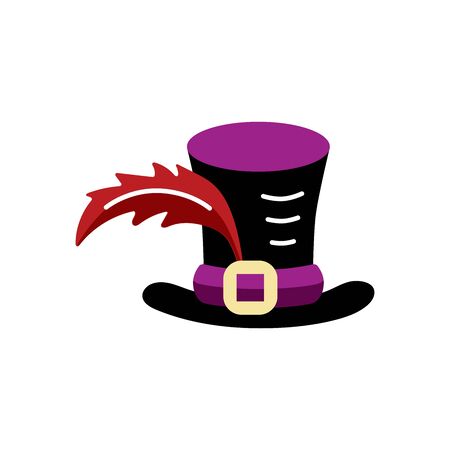 Top hat with feather isolated on white background. Flat style vector illustration.のイラスト素材